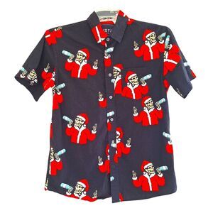 VSTR Spooky Christmas Skeleton Shirt Button Up Holiday Cotton size M NWOT